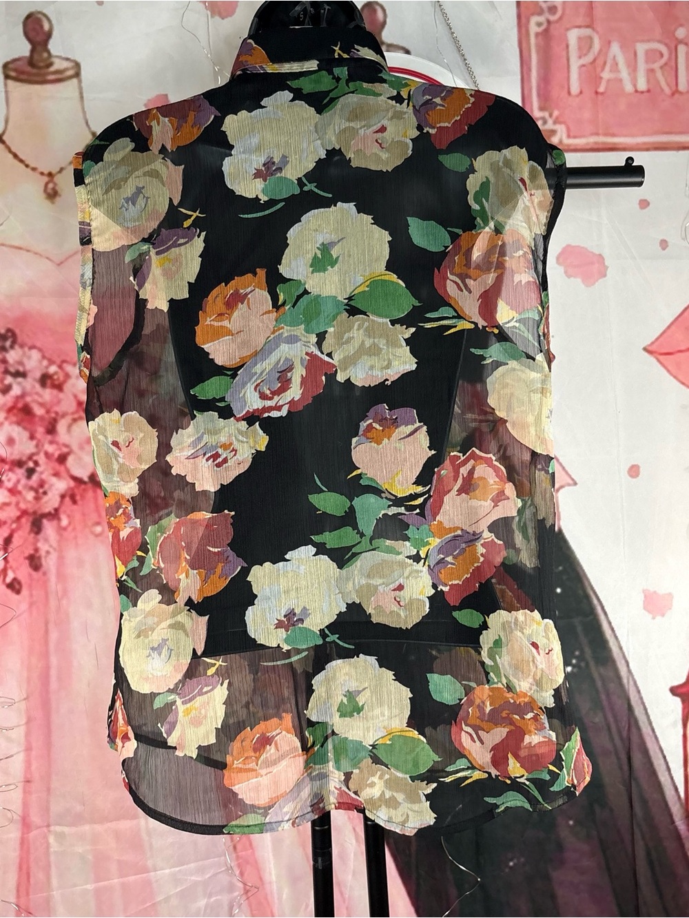 Ralph Lauren Black Floral Print Blouse with Green Label Sz L - Picture 8 of 10